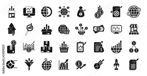 Emerging market icons set simple vector. Payment chart. Fintech platform