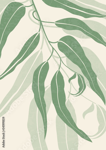 Botanical textured leaf print boho minimalist poster wall art.
