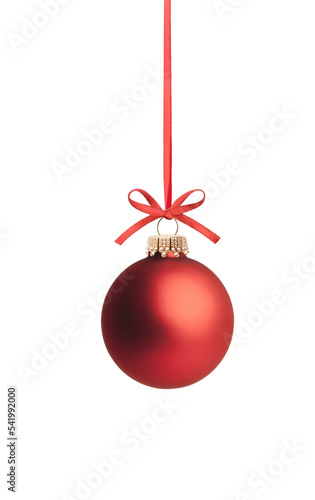 Rote Weihnachtskugel mit Rotem Band und Schleife