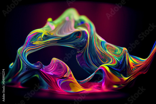 Liquid splashes on black background  background image for computer and phone. Neon colors. 