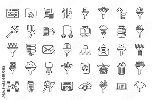 Content filter icons set outline vector. Internet funnel. Computer smart