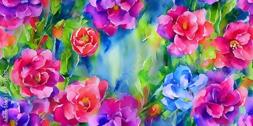 Fototapete A watercolor flower bouquet beautifully sits on the canvas