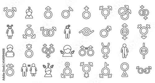 Gender identity icons set outline vector. Sex couple. Female diversity