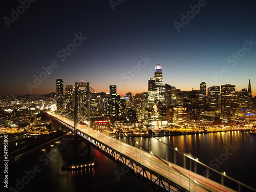 Bay Bridge in San Francisco at Night Aerial