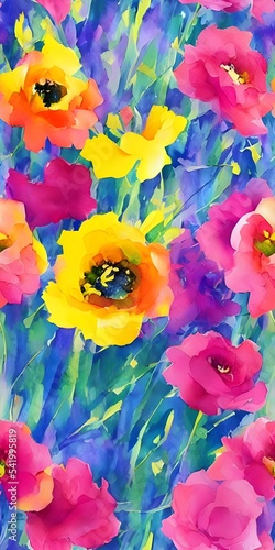 The flowers are blooming and the colors are so vibrant. The watercolor painting is just stunning. © dreamyart