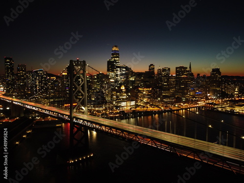 Fototapeta Naklejka Na Ścianę i Meble -  Bay Bridge in San Francisco at Night Aerial
