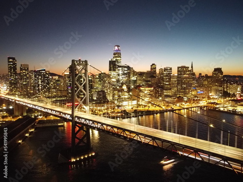 Bay Bridge in San Francisco at Night Aerial