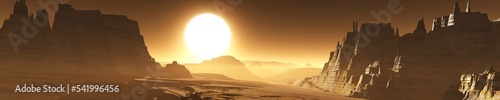 Landscape of Mercury at sunset, 3d rendering