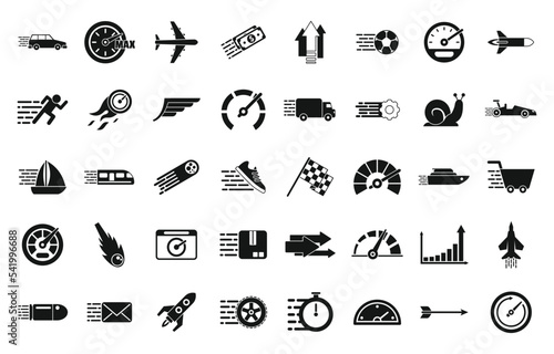 Velocity icons set simple vector. Efficient production. Plan work