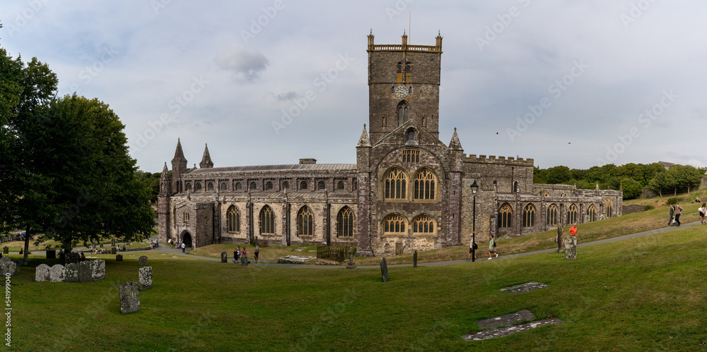 panorama view of the St Davids Cathedral and cemetery in Pembrokeshire