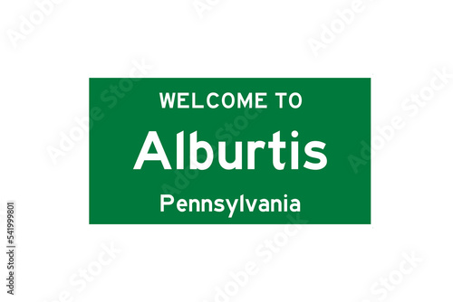 Alburtis, Pennsylvania, USA. City limit sign on transparent background.  photo