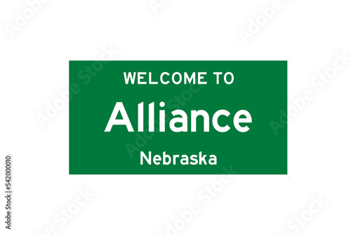 Alliance, Nebraska, USA. City limit sign on transparent background.  photo