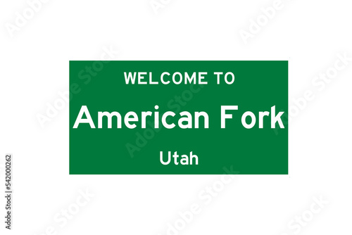 American Fork, Utah, USA. City limit sign on transparent background.  photo