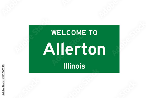 Allerton, Illinois, USA. City limit sign on transparent background.  photo