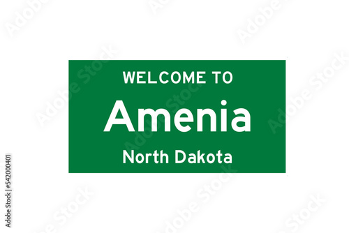 Amenia, North Dakota, USA. City limit sign on transparent background.  photo