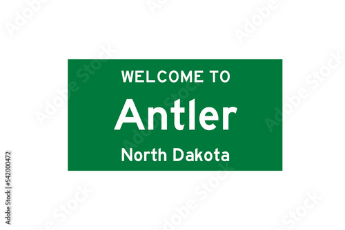 Antler, North Dakota, USA. City limit sign on transparent background.  photo