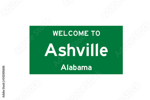 Ashville, Alabama, USA. City limit sign on transparent background.  photo