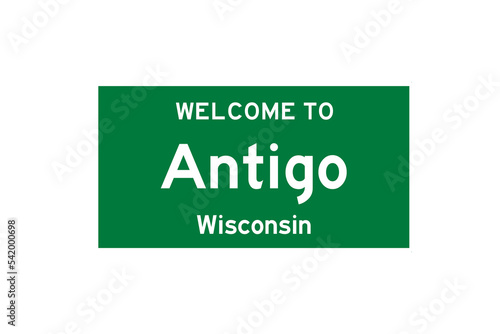 Antigo, Wisconsin, USA. City limit sign on transparent background.  photo