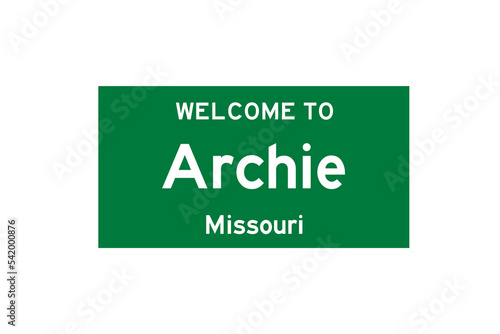 Archie, Missouri, USA. City limit sign on transparent background.  photo