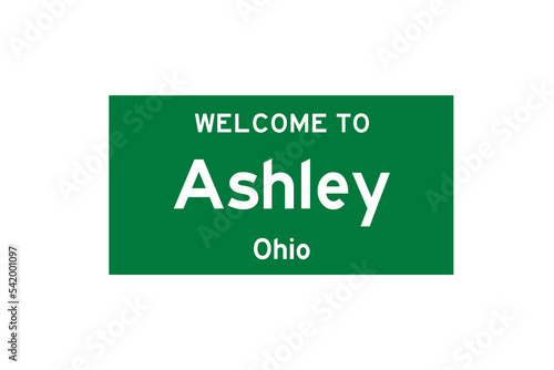 Ashley, Ohio, USA. City limit sign on transparent background. 