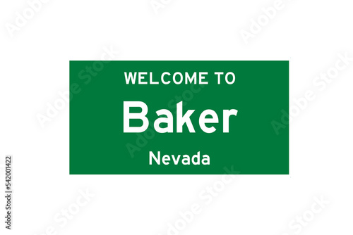 Baker, Nevada, USA. City limit sign on transparent background. 