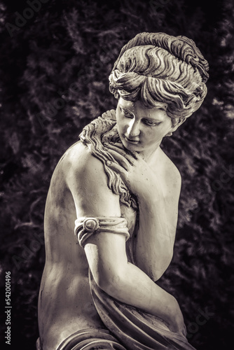 Sculpture of a beautiful woman in antique style. Monochrome