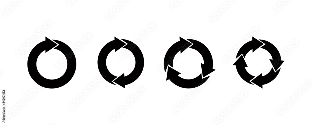 Dark circle arrows icon set. Round reload sign, rotate arrow symbol ...