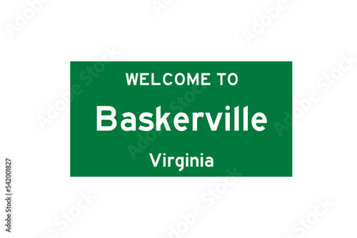 Baskerville, Virginia, USA. City limit sign on transparent background.  photo