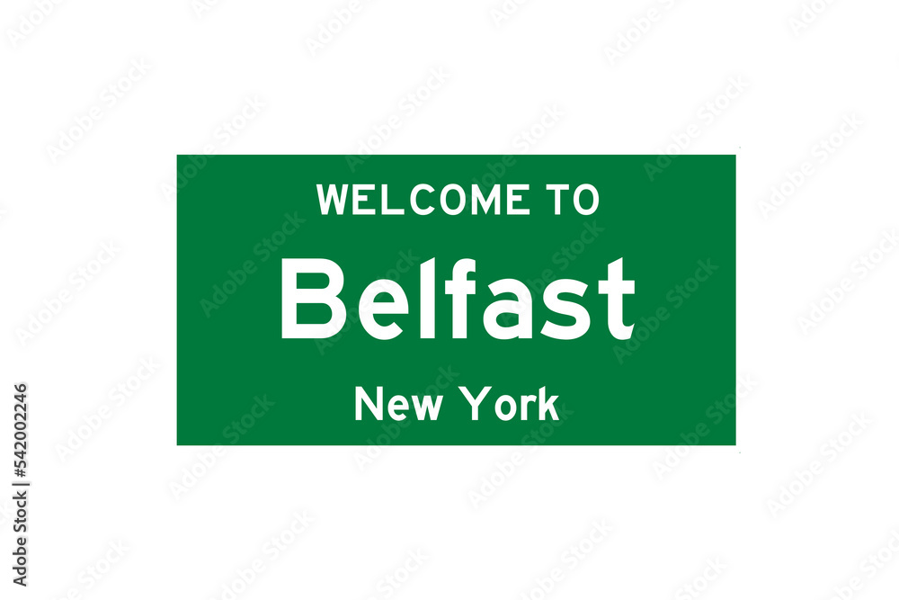 Belfast, New York, USA. City limit sign on transparent background. Belfast, New York, USA. City limit sign on transparent background.