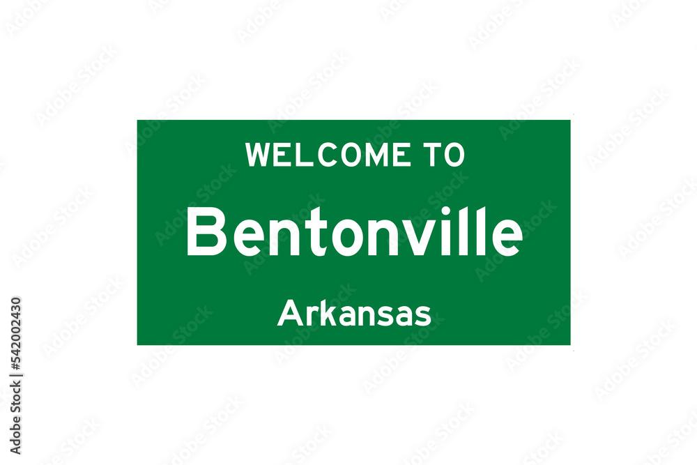 Bentonville, Arkansas, USA. City limit sign on transparent background. 