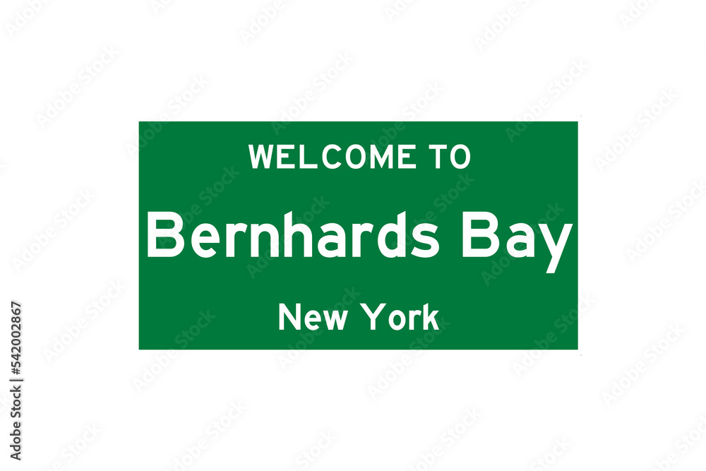 Bernhards Bay, New York, USA. City limit sign on transparent background