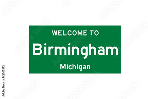 Birmingham, Michigan, USA. City limit sign on transparent background.  photo