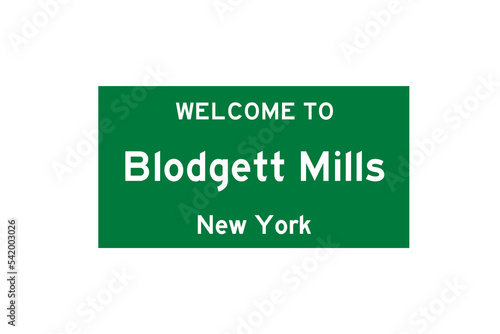 Blodgett Mills, New York, USA. City limit sign on transparent background.  photo