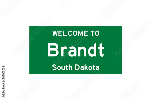 Brandt, South Dakota, USA. City limit sign on transparent background. 