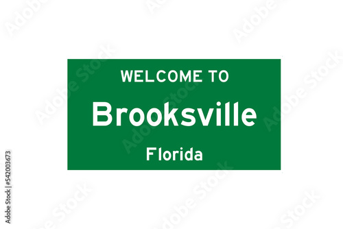 Brooksville, Florida, USA. City limit sign on transparent background.  photo