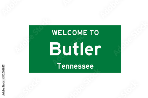 Butler, Tennessee, USA. City limit sign on transparent background. 