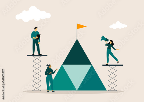 Business and teamwork concept of vector illustration, little people links of mechanism, business mechanism, people are engaged in business promotion, strategy analysis.