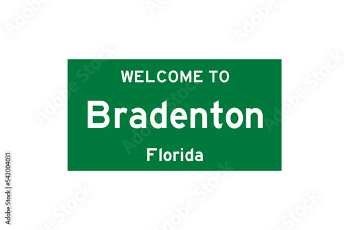 Bradenton, Florida, USA. City limit sign on transparent background.  photo