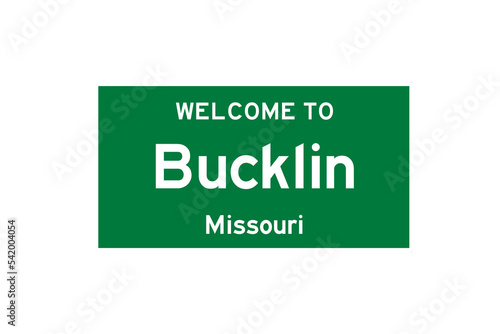 Bucklin, Missouri, USA. City limit sign on transparent background.  photo