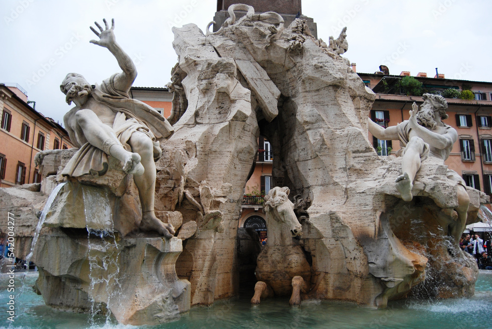 A detail of Fontana dei Quattro Fiumi by Bernini in piazza Navona in Rome