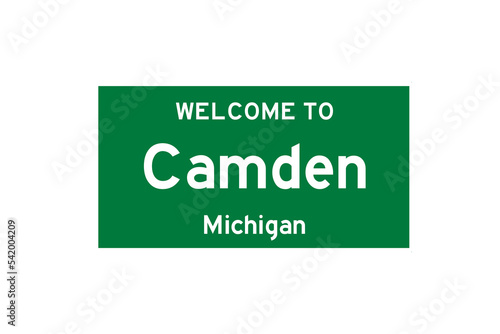 Camden, Michigan, USA. City limit sign on transparent background.  photo