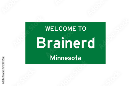 Brainerd, Minnesota, USA. City limit sign on transparent background.  photo