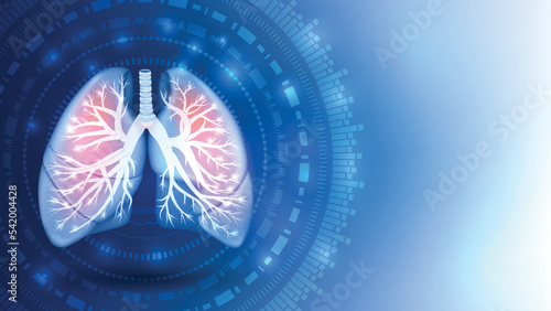 Lungs anatomy structure and health care concept abstract blue background