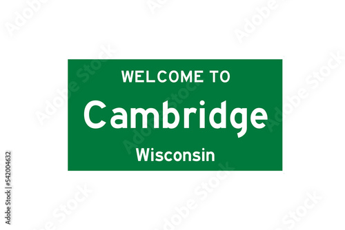 Cambridge, Wisconsin, USA. City limit sign on transparent background.  photo