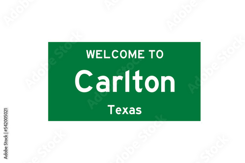 Carlton, Texas, USA. City limit sign on transparent background.  photo