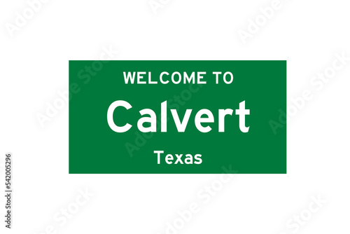 Quadro su tela Calvert, Texas, USA. City limit sign on transparent background.