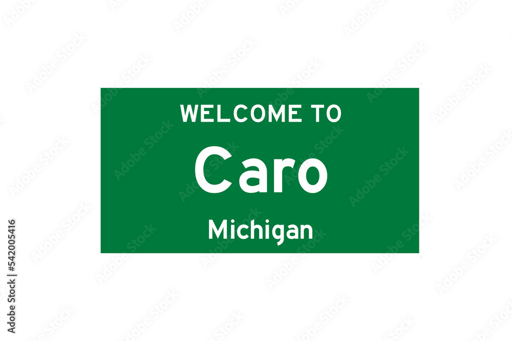 Caro, Michigan, USA. City limit sign on transparent background.