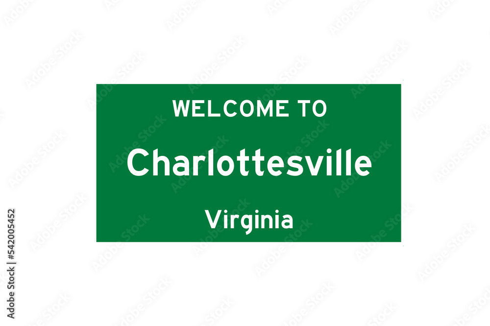Charlottesville, Virginia, USA. City limit sign on transparent background. 