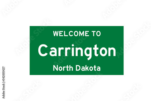 Carrington, North Dakota, USA. City limit sign on transparent background.  photo