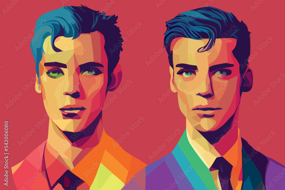 Lgbtq+ pride and tolerance guys stern look, rainbow Lgbtq+ pride and tolerance guys stern look, rainbow